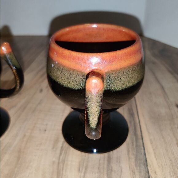 Set of 2 Brown Glaze Footed Pedestal 4½" Tall Coffee Mugs Goblets - Picture 5 of 6